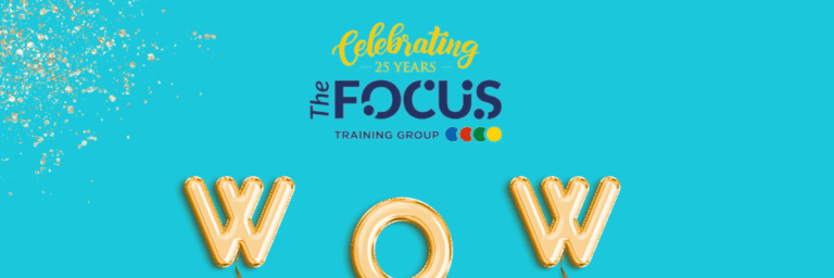 Focus logo and gold wow text