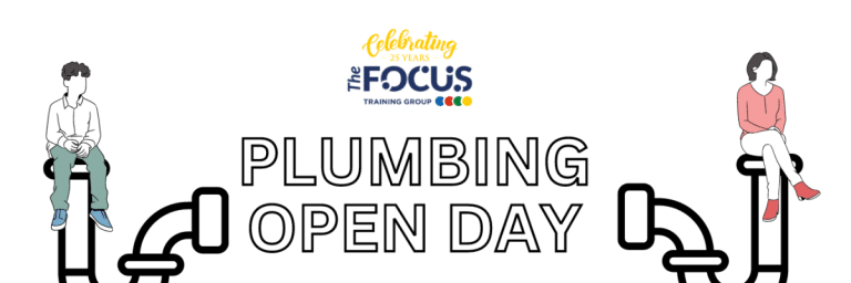 Focus logo and text saying plumbing open day