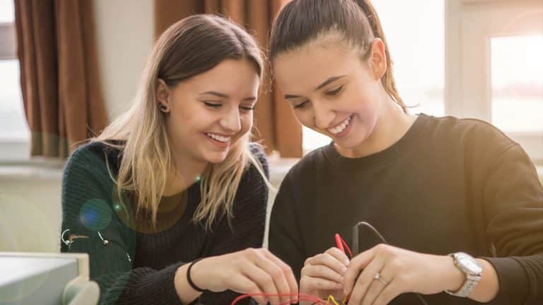 An electrical trainer helping a student